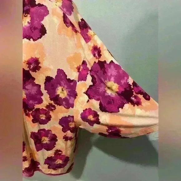 LOGO by Lori Goldstein floral open front cardigan pockets drop shoulders stretch - Picture 3 of 7